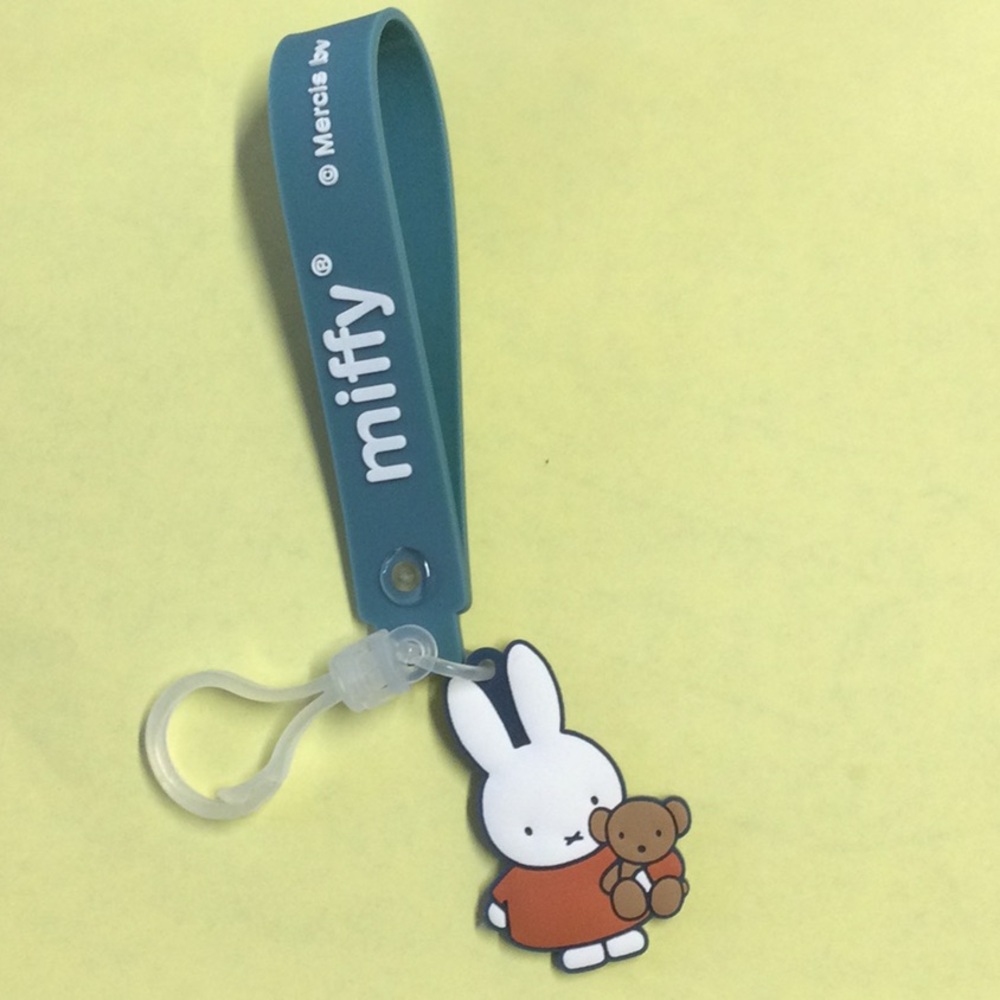 miffy Teal Blue Silicone Wrist Strap with White Bunny and Brown Teddy